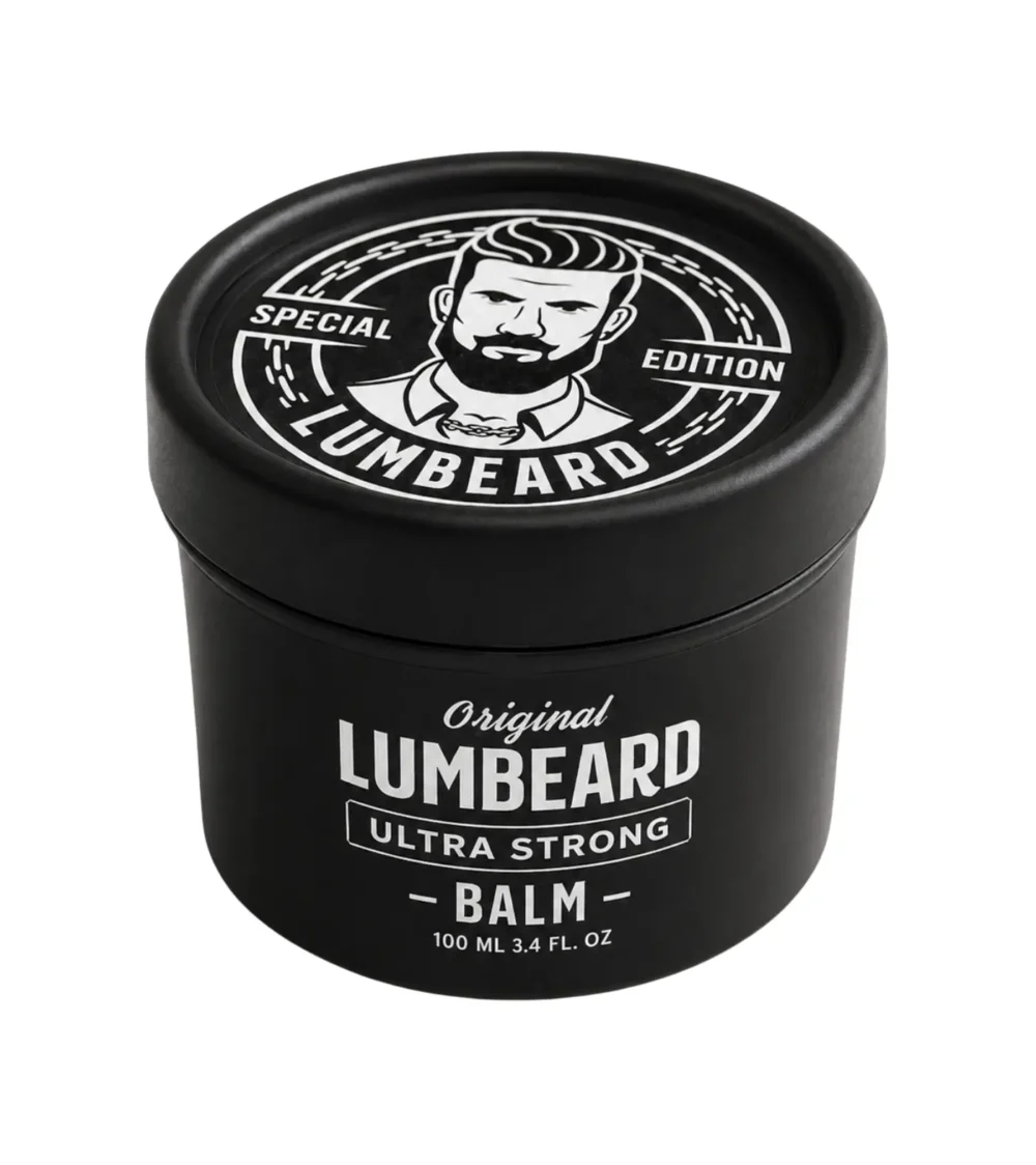 LUMBEARD Ultra Strong Beard Balm 100ml black matte jar on a pure white background