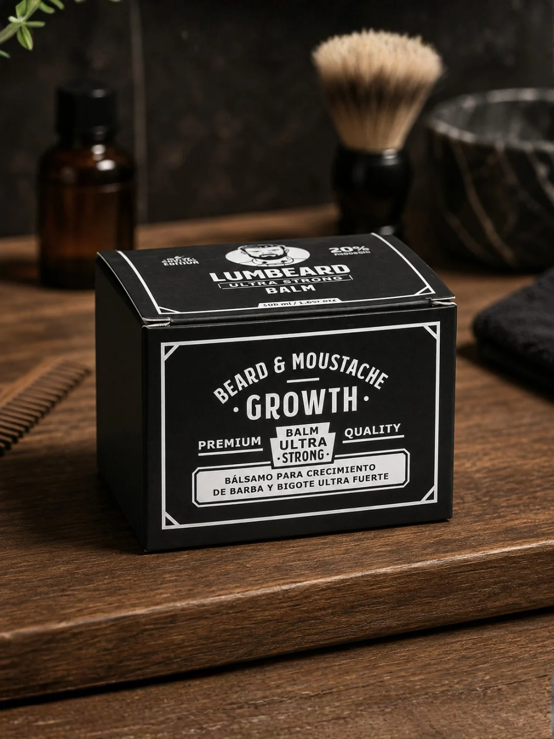 Intensive beard and mustache growth balm in a professional 10-unit retail-ready format