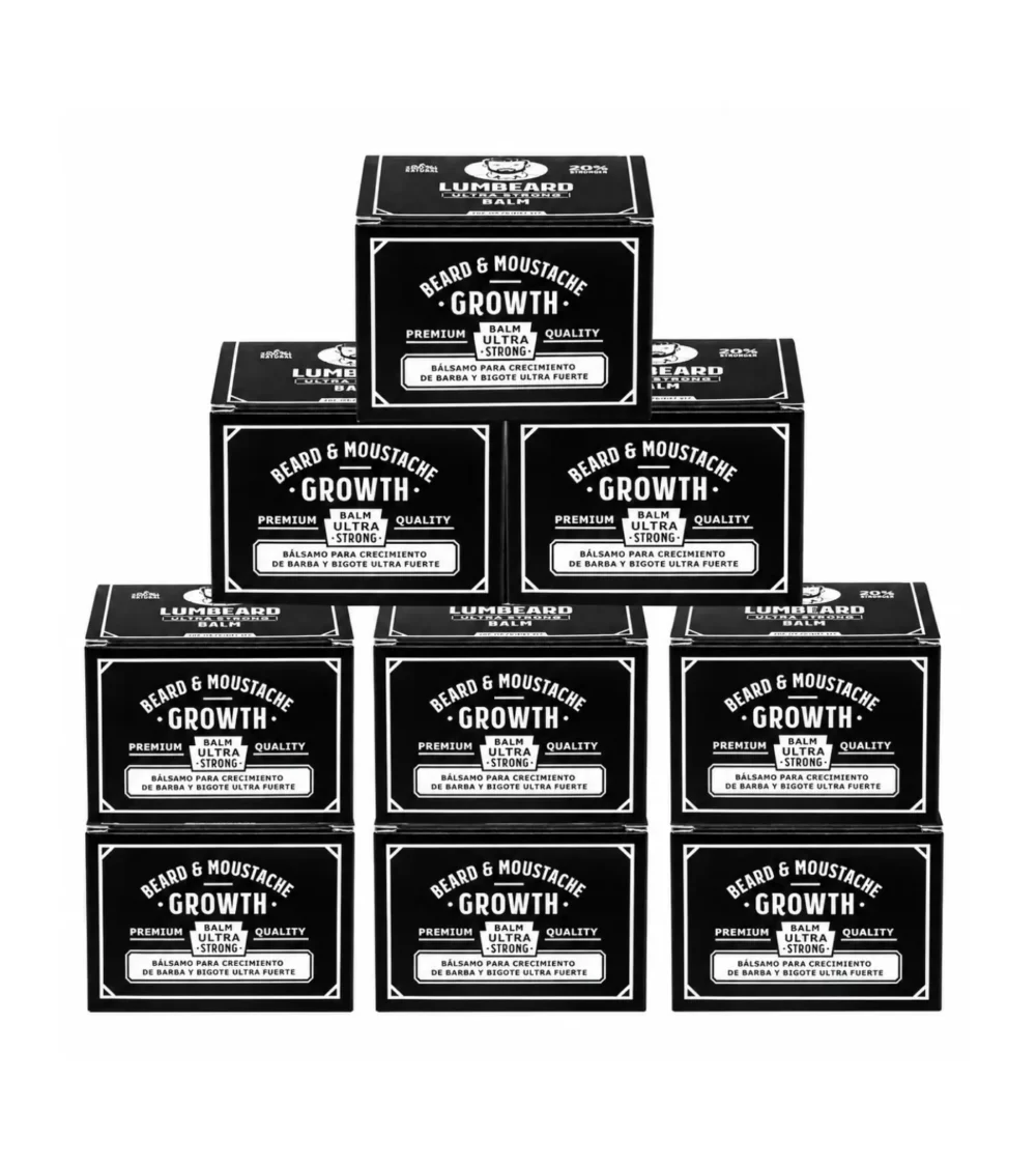 ULTRA STRONG Barbershop Pack with 10 beard and mustache growth balm units featuring 20% minoxidil