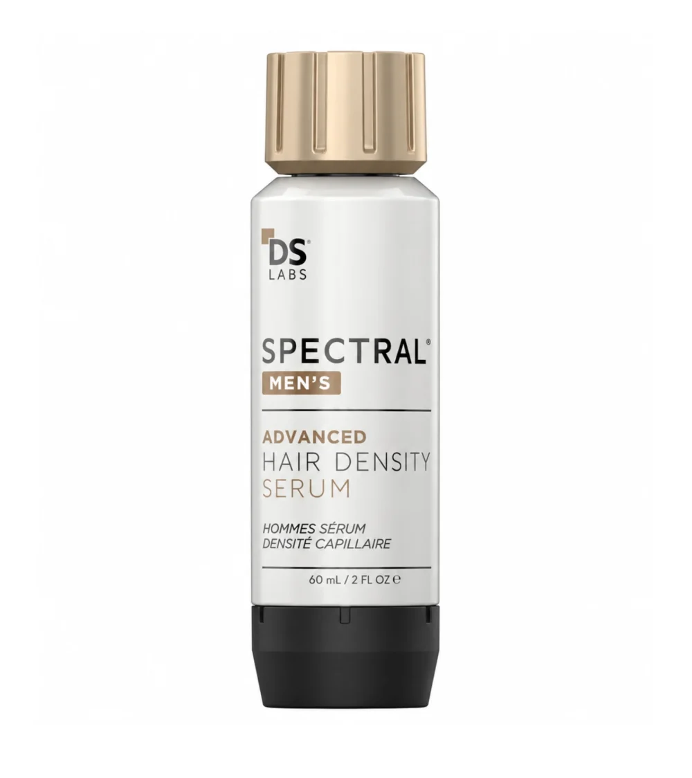 Envase principal del serum de densidad capilar Spectral Men's DNC-N con Nanoxidil al 5% y tapa dorada, diseñado por DS Laboratories.